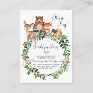 Woodland Animals Bring a Book Baby Shower Boy Enclosure Card
