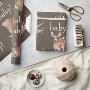 Woodland Animals Brown Oh Baby Wrapping Paper