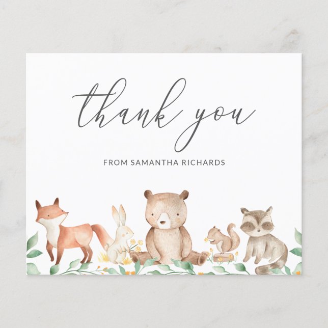 Woodland Animals Budget Baby Shower Thank You Card (Front)