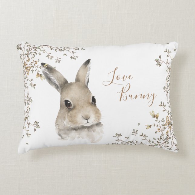 Woodland Animals Bunny Rabbit Floral Script Decorative Cushion (Front)