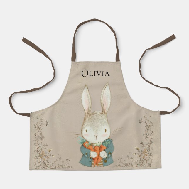 Woodland Animals Bunny Rabbit Watercolor Apron (Front)