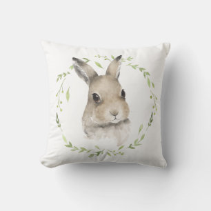 Woodland Animals Bunny Rabbit Watercolor Wreath Cushion