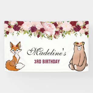 Woodland Animals Burgundy & Pink Floral Banner