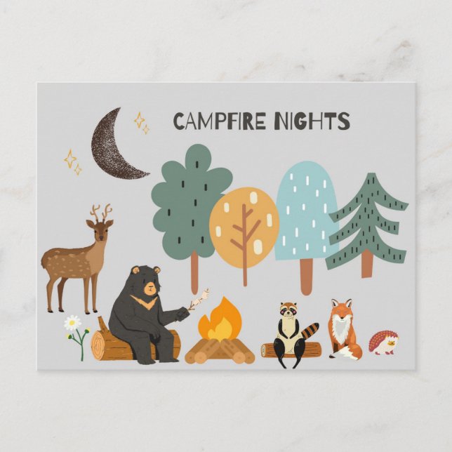 Woodland Animals Campfire Nights Postcard (Front)