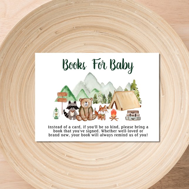 Woodland Animals Camping Books For Baby Shower Enclosure Card (Creator Uploaded)