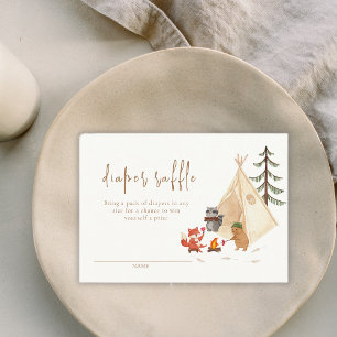 Woodland Animals Camping Diaper Raffle Baby Shower Enclosure Card