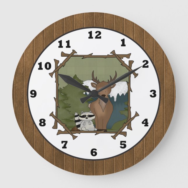 Woodland animals cartoon wall clock (Front)