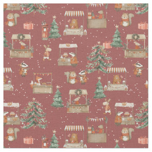Woodland animals celebrating Xmas - amber Fabric