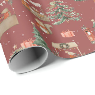 Woodland animals celebrating Xmas - amber Wrapping Paper