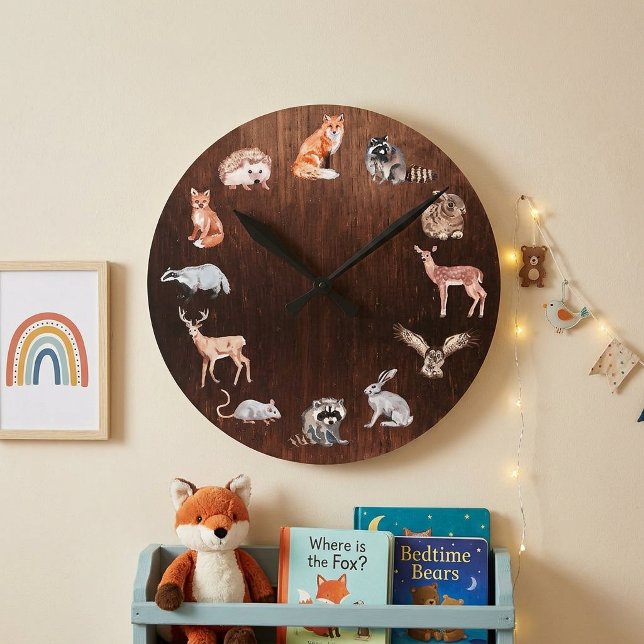 Woodland Animals Children's Room Deer Fox Rabbit Round Clock (Creator Uploaded)