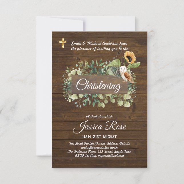 Woodland Animals Christening Invite Baptism  (Front)
