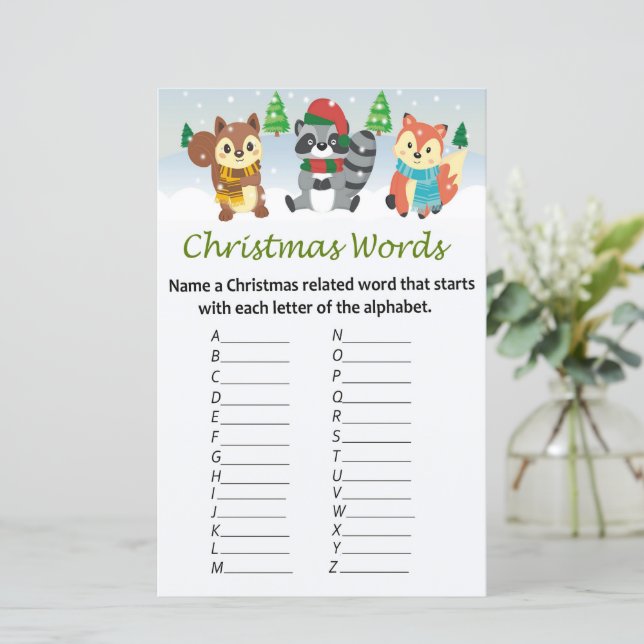 Woodland animals christmas alphabet words game (Standing Front)