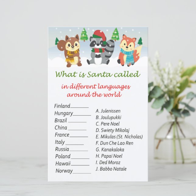Woodland animals christmas around the world game (Standing Front)