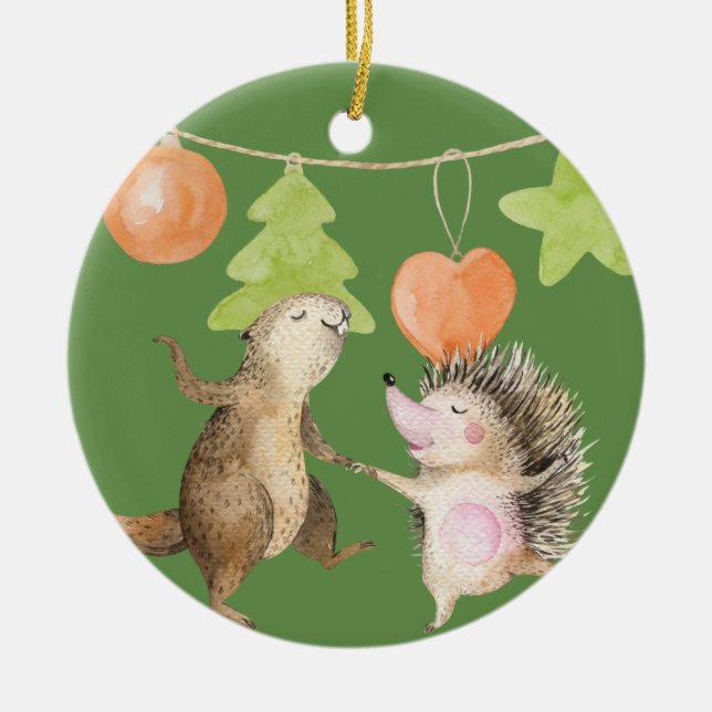 Woodland Animals Christmas Ceramic Tree Decoration (Front)