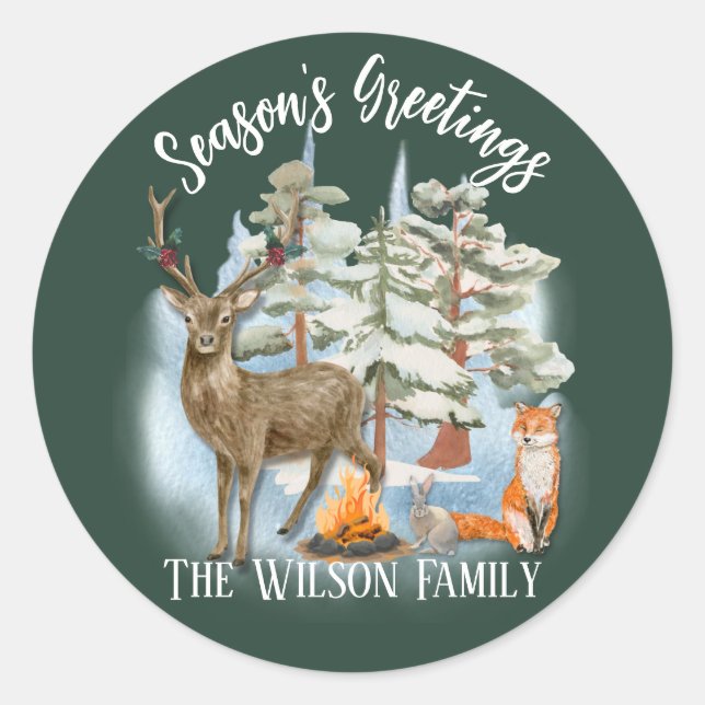 Woodland Animals Christmas Classic Round Sticker (Front)