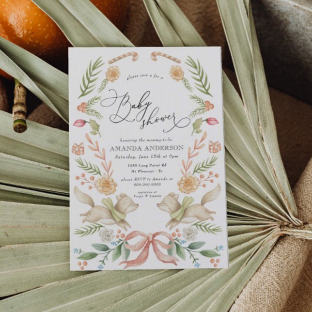 Woodland Animals Christmas Floral Baby Shower Invitation (Creator Uploaded)