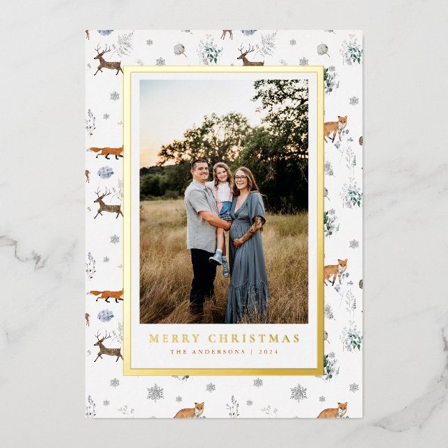 Woodland Animals Christmas Holiday Photo Card (Front)
