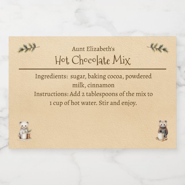Woodland Animals Christmas Hot Chocolate Mix Food Label (Single Label)