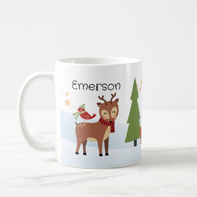 Woodland Animals Christmas Personalised Mug (Left)