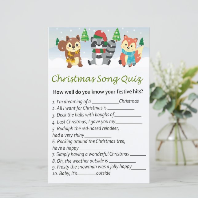 Woodland animals christmas song quiz game (Standing Front)