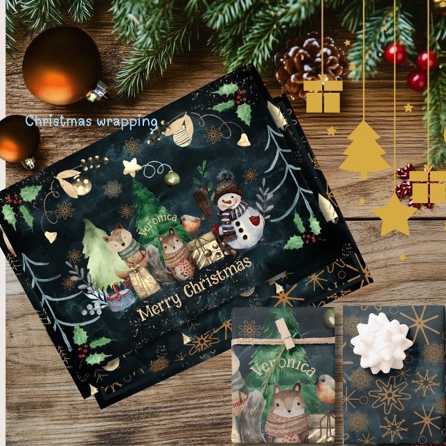 Woodland Animals Christmas Teal Wrapping Paper Sheet (Woodland Animals Christmas Teal Wrapping Paper Sheets)