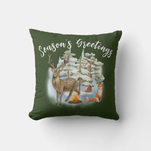 Woodland Animals Christmas Throw Pillow