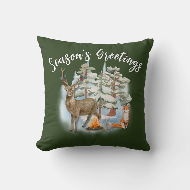 Woodland Animals Christmas Throw Pillow (Front)