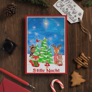 Woodland Animals Christmas Tree Stille Nacht Holiday Card