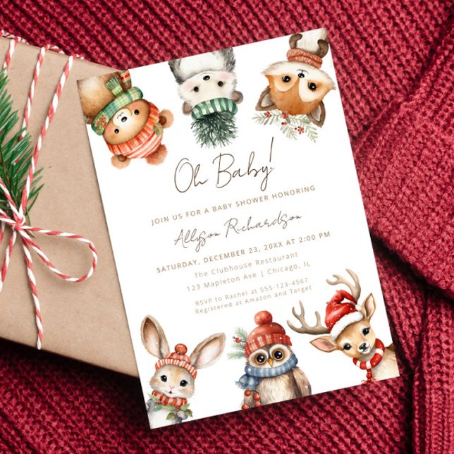 Woodland animals Christmas winter baby shower Invitation (Creator Uploaded)