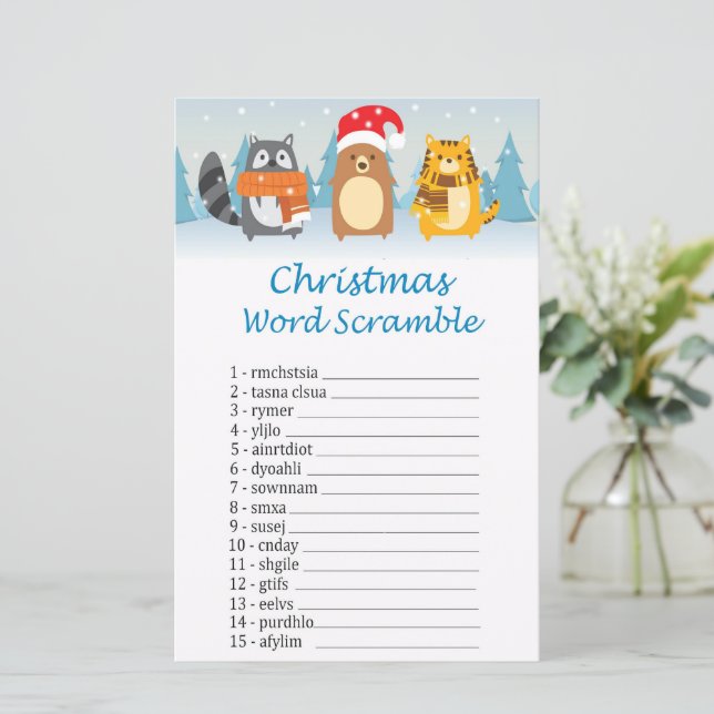 Woodland animals christmas word scramble game (Standing Front)