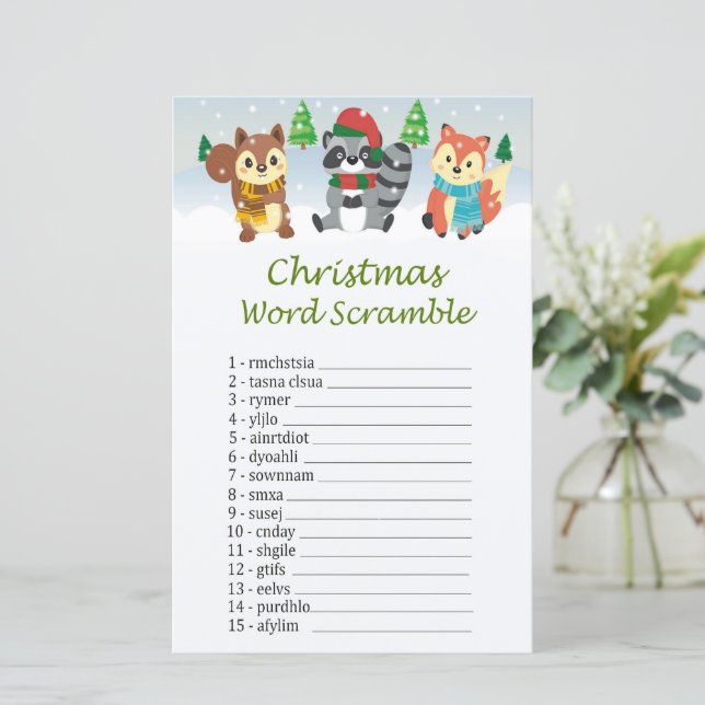 Woodland animals christmas word scramble game (Standing Front)