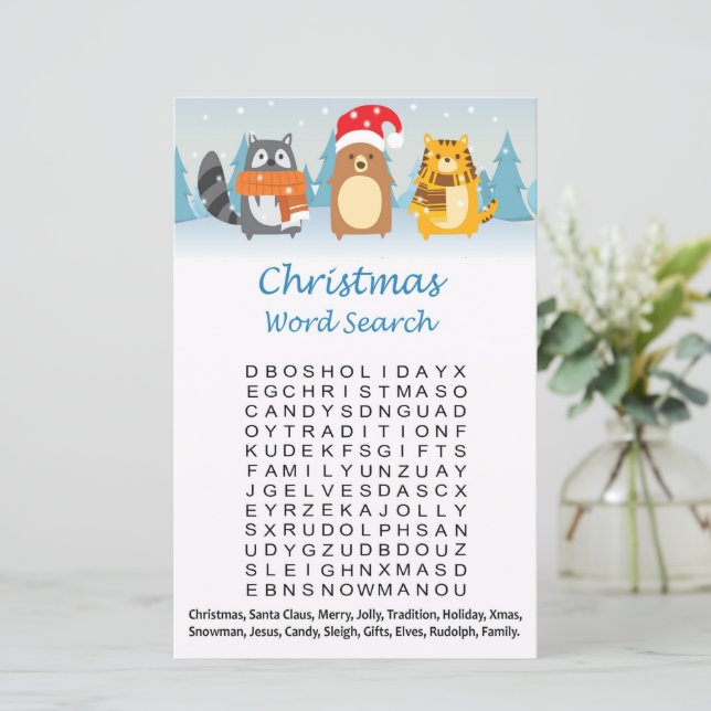 Woodland animals christmas word search game (Standing Front)