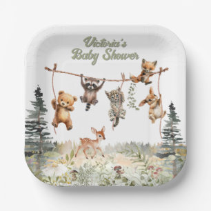Woodland Animals Clothesline Forest Baby Shower Paper Plate