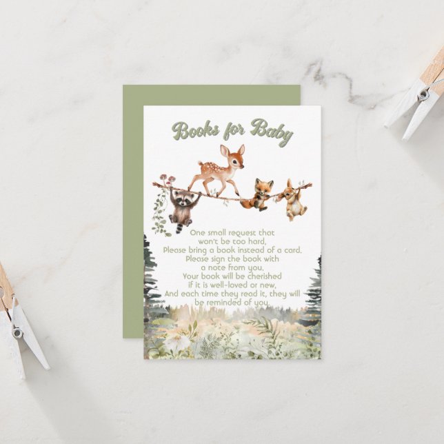 Woodland Animals Clothesline Forest books for baby Invitation (Front/Back In Situ)