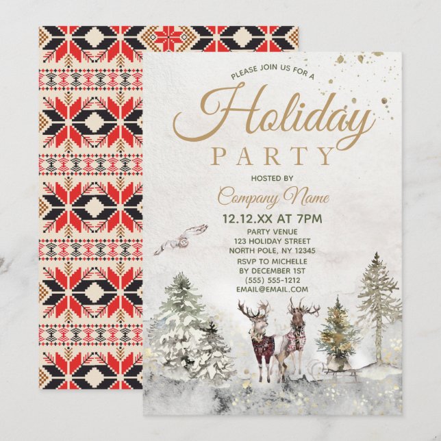 Woodland Animals Corporate Holiday Christmas Party Invitation (Front/Back)