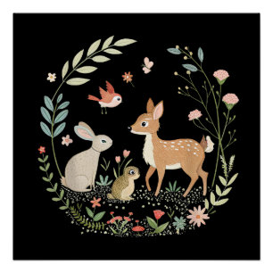 Woodland Animals Cottagecore Garden Art Forest Poster