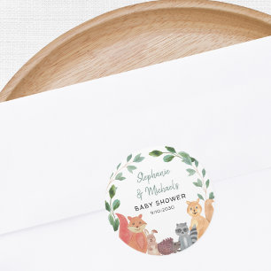 Woodland Animals Couples Baby Shower  Classic Round Sticker