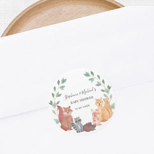 Woodland Animals Couple's Baby Shower  Classic Round Sticker