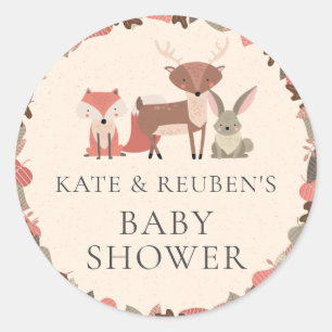 Woodland Animals Couples Baby Shower Classic Round Sticker
