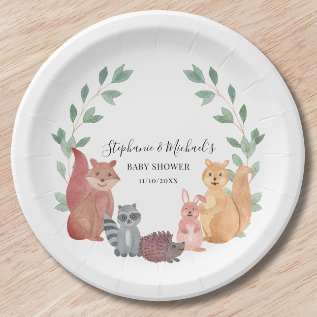 Woodland Animals Couple's Baby Shower Paper Plate (Creator Uploaded)