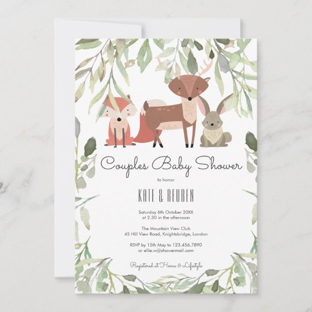 Woodland Animals Couples Baby Shower / Sprinkle Invitation (Front)