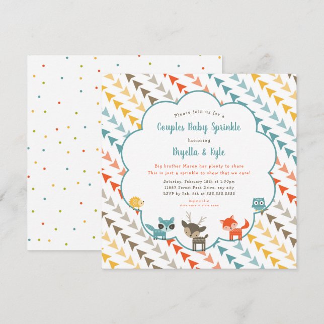 Woodland Animals Couples Baby Sprinkle Invitation (Front/Back)