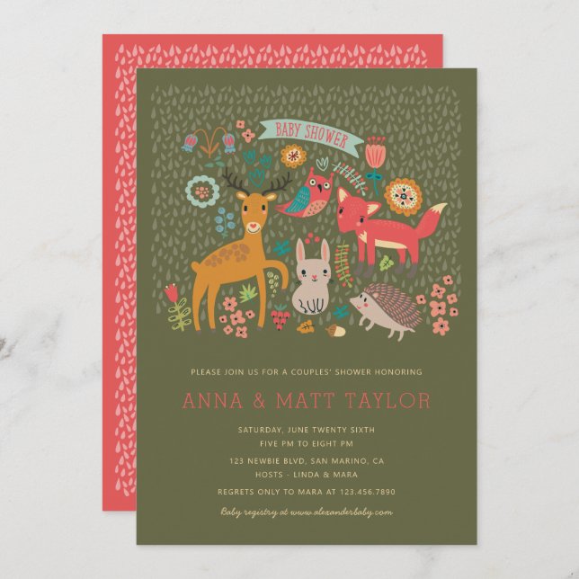 Woodland Animals Couples' Shower Invitation (Front/Back)