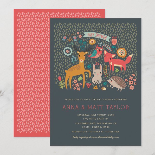 Woodland Animals Couples' Shower Invitation (Front/Back)