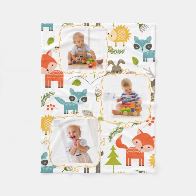 Woodland Animals Custom Kids Photos Blanket (Front)