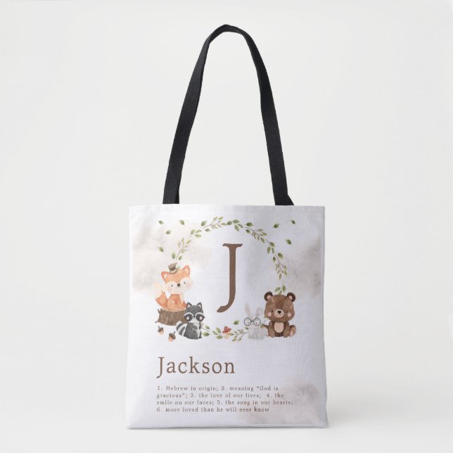 Woodland Animals Custom Monogram Poster Tote Bag (Front)