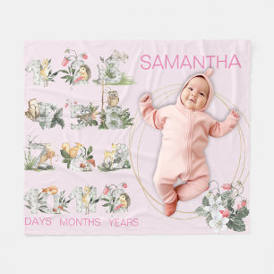 Woodland Animals Custom Numbers Milestone Age Pink Fleece Blanket