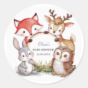 Woodland Animals Cute Baby Shower Classic Round Sticker