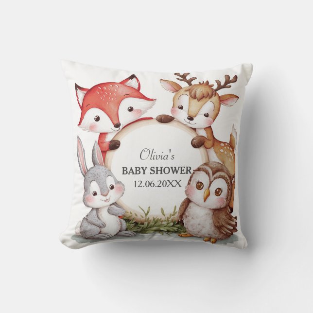 Woodland Animals Cute Baby Shower Cushion (Front)