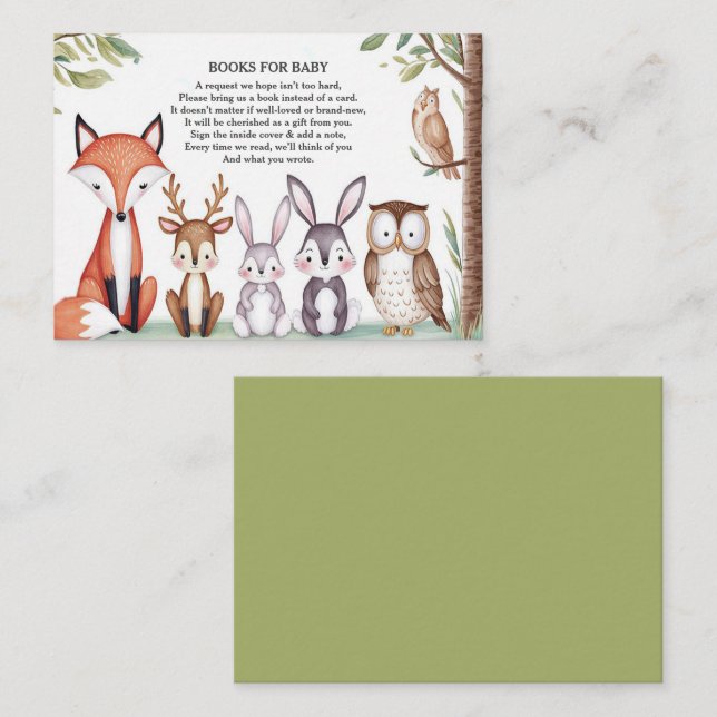 Woodland Animals Cute Baby Shower  Enclosure Card (Front/Back)